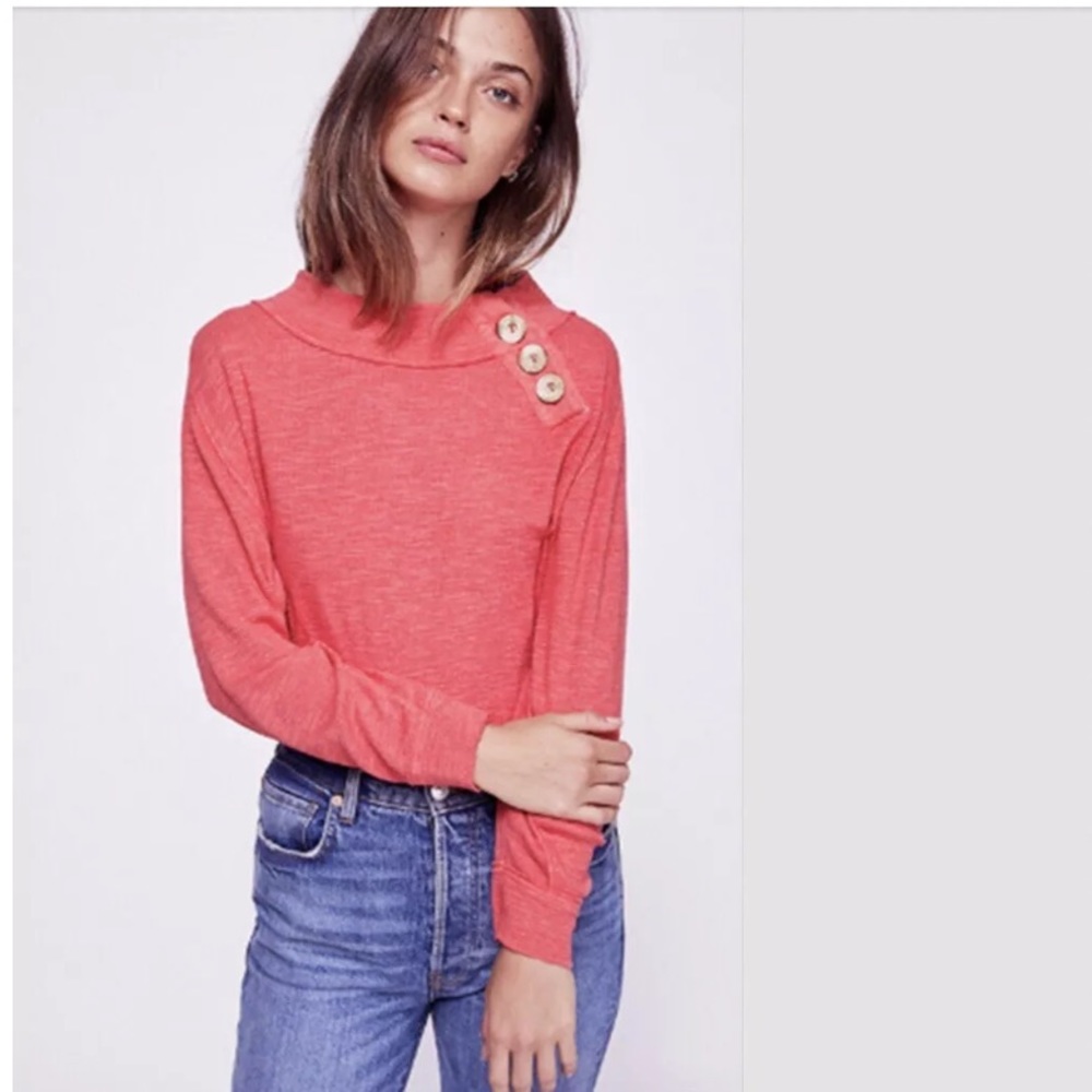 Free People We The Free Don’t Forget Me Slub Cotton Pullover Coral Sz XS